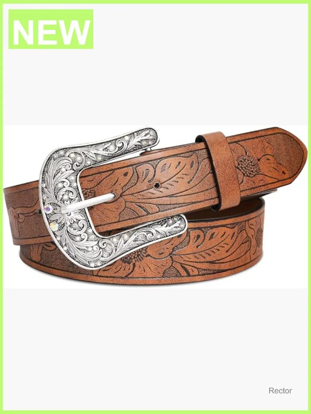 Western Cowgirl Belt Embossed Floral PU Leather Adjustable Unisex Gifts